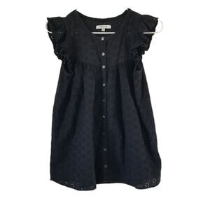 Madewell Black Eyelet Ruffle Sleeve Bib Top Size XXS